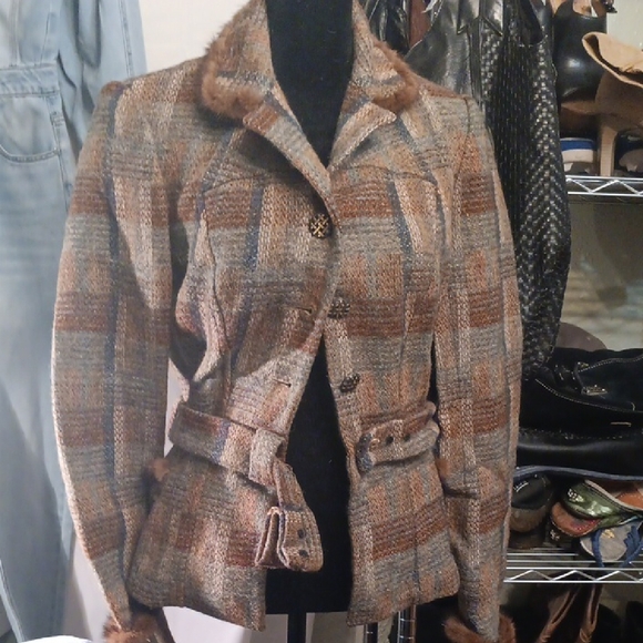 Ruty Plaid Wool-Blend Jacket with Faux Fur Trim Women's Size 6 - Picture 1 of 11